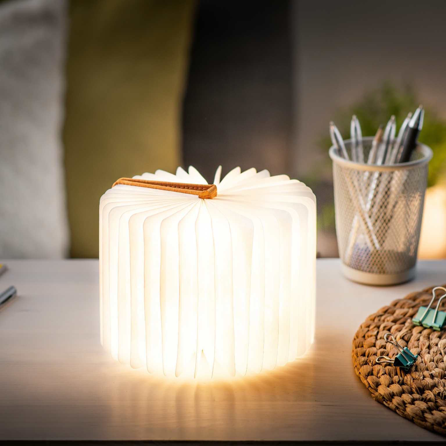 Gingko Mini Linen Smart Book Light18 Gingko smart mini book light in orange opened 360 degrees