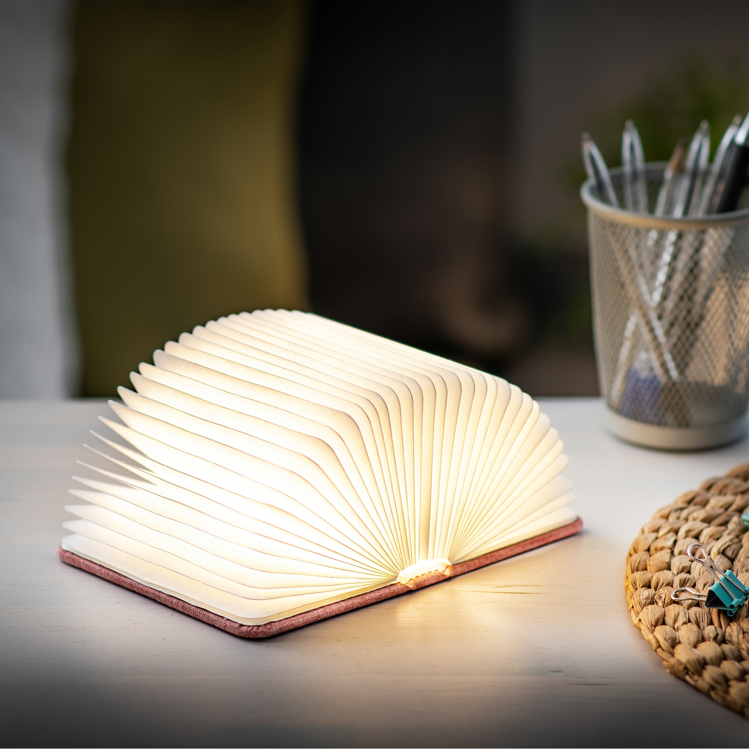 Gingko Mini Linen Smart Book Light21 Gingko smart mini book light in orange open 180 degrees