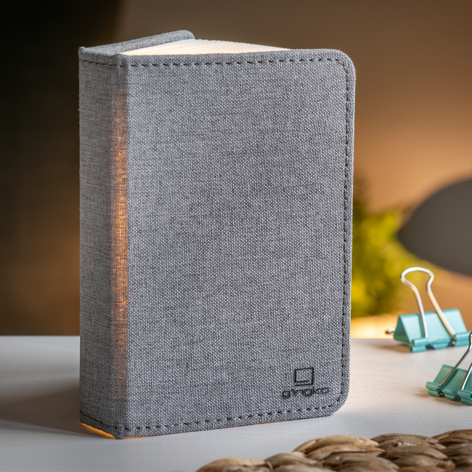Gingko Mini Linen Smart Book Light29 Gingko smart mini book light in coffee part open showing cover