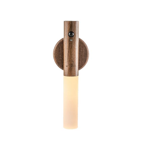 Gingko smart baton wall light in Walnut turned on no background