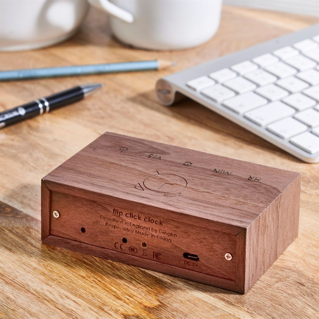 Gingko Flip CLick Clock - Walnut rear