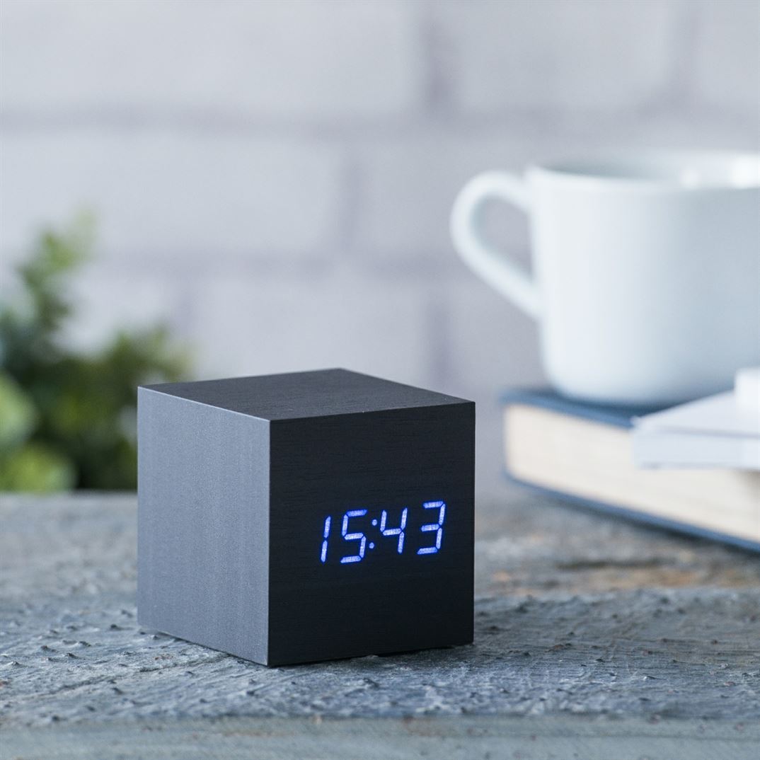 Gingko Cube Click Clock - Black with Blue LED Gingko Cube Click Clock - Black with Blue LED