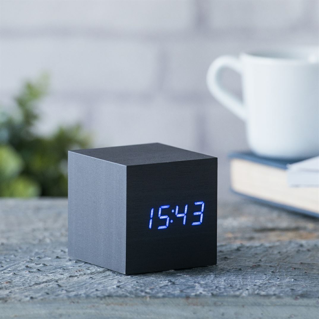 Gingko Cube Click Clock - Black with Blue LED Gingko Cube Click Clock - Black with Blue LED