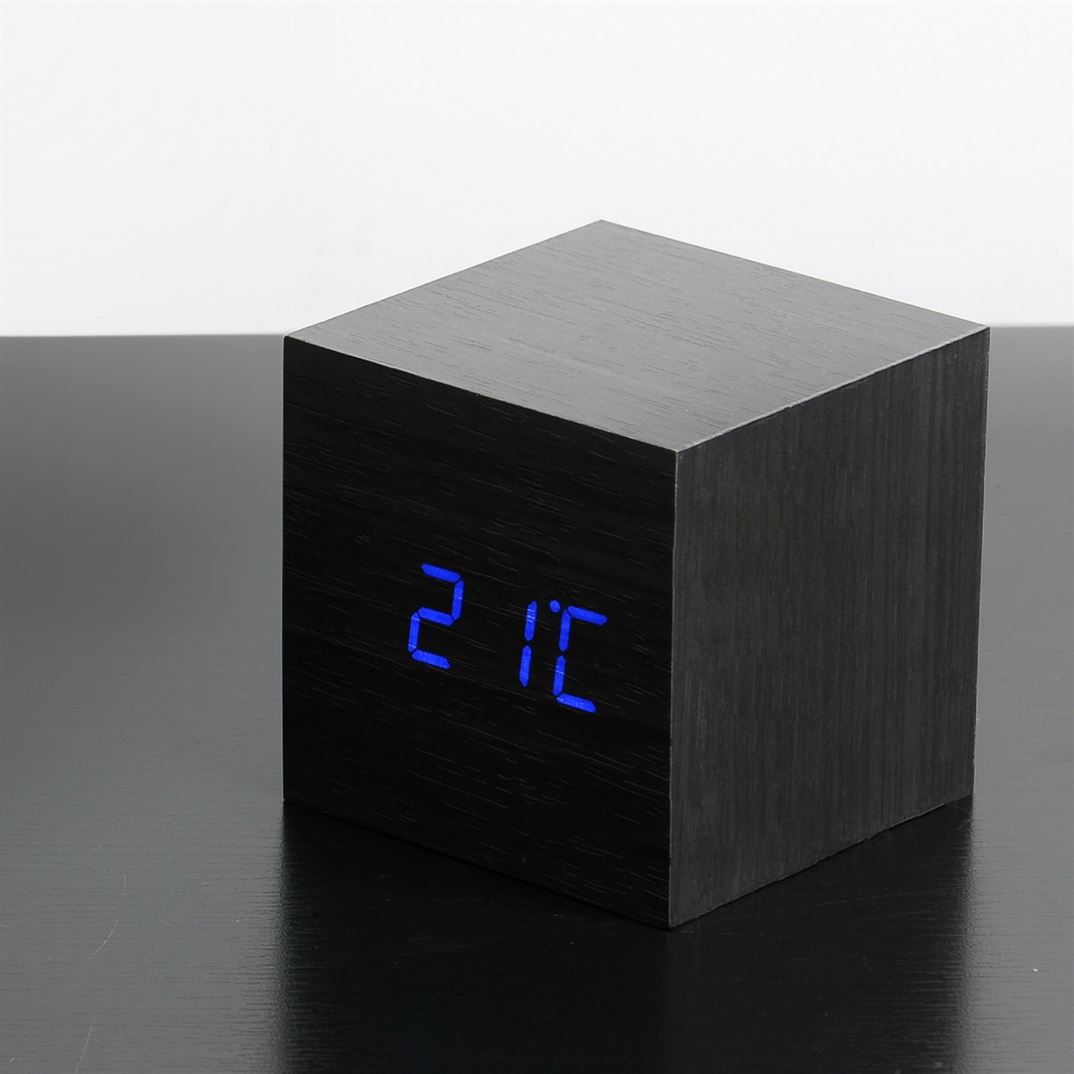 Gingko Cube Click Clock - Black with Blue LED Gingko Cube Click Clock - Black with Blue LED