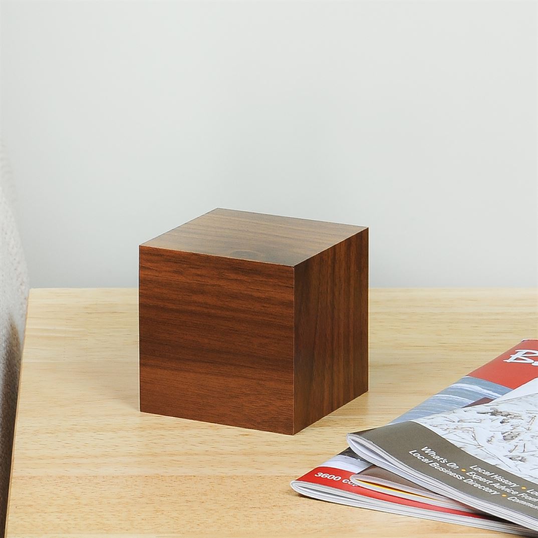 Gingko Cube Click Clock Walnut with Red LED