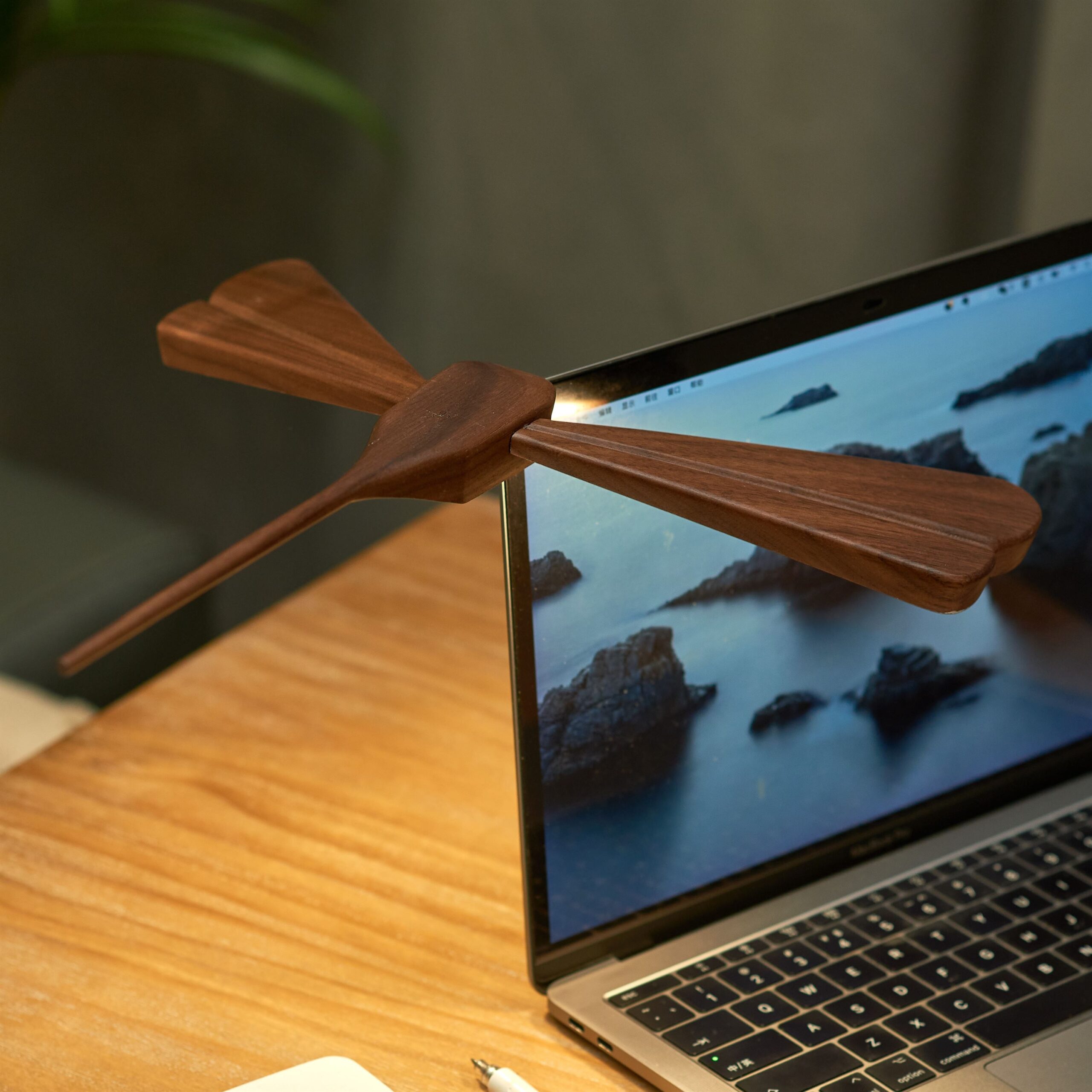 G023WT Dragonflight Balance Lamp Walnut on laptop screen