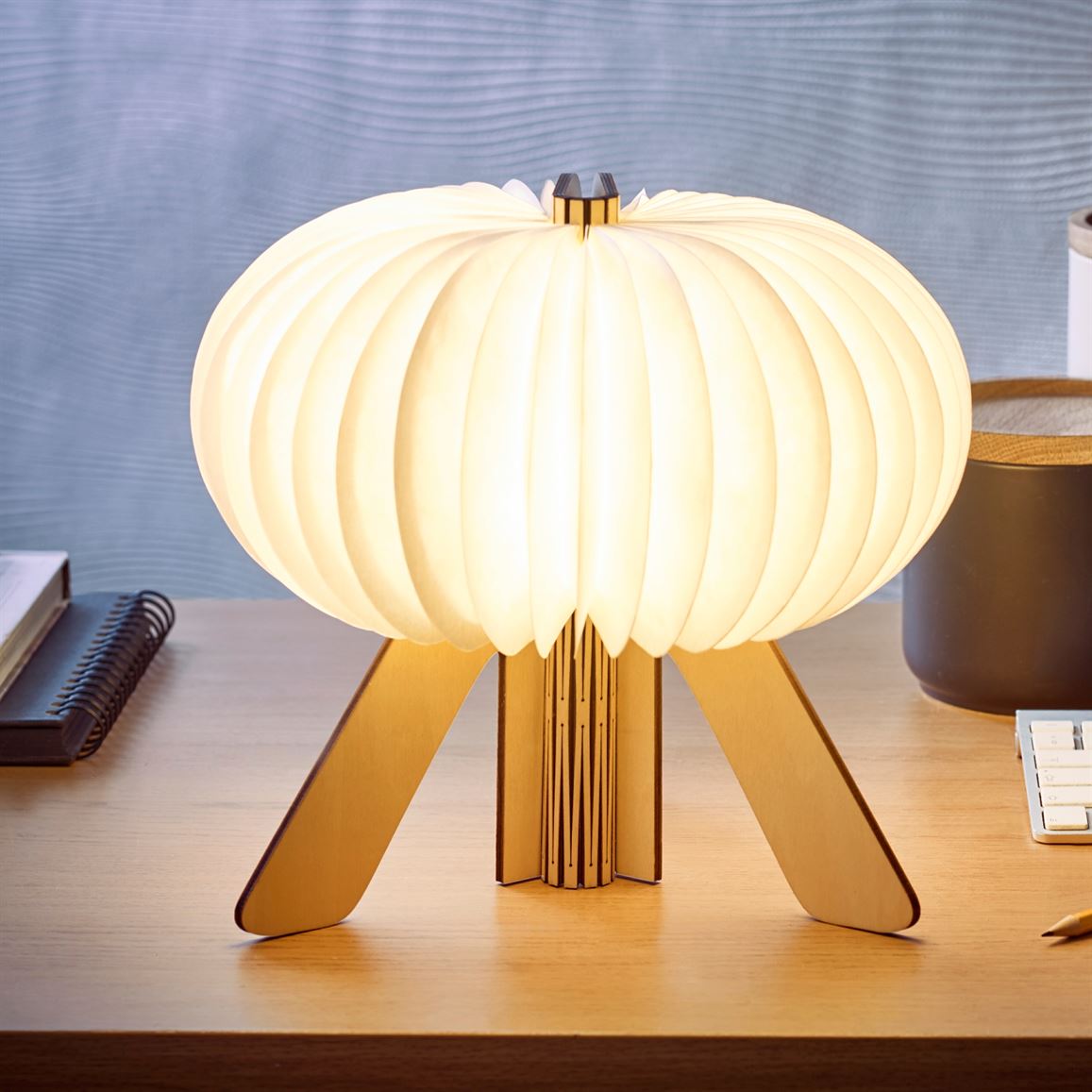 Gingko R Space Lamp lit on desk Gingko R Space Lamp lit on desk