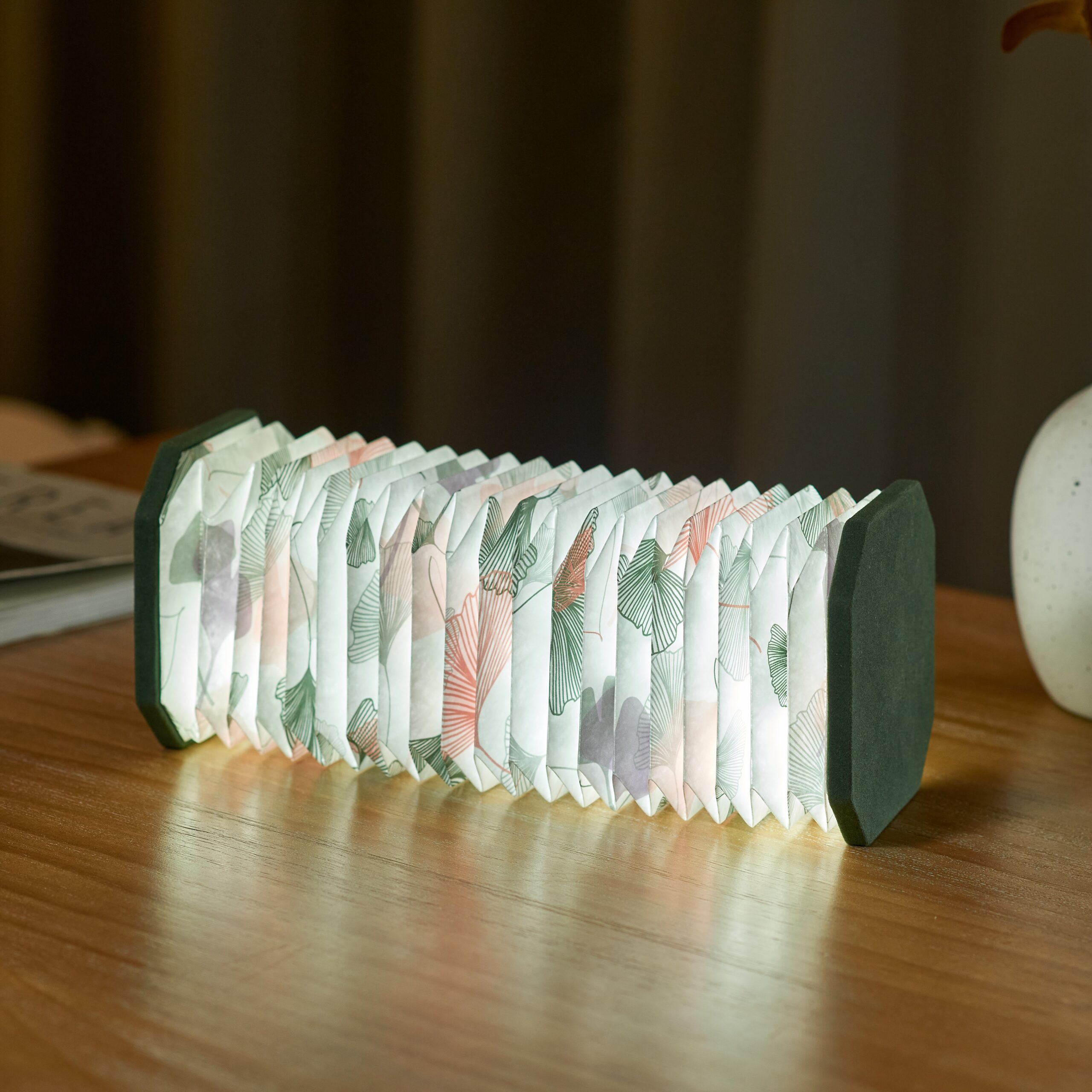 Gingko Velvet Green Gingko Accordion Lamp open