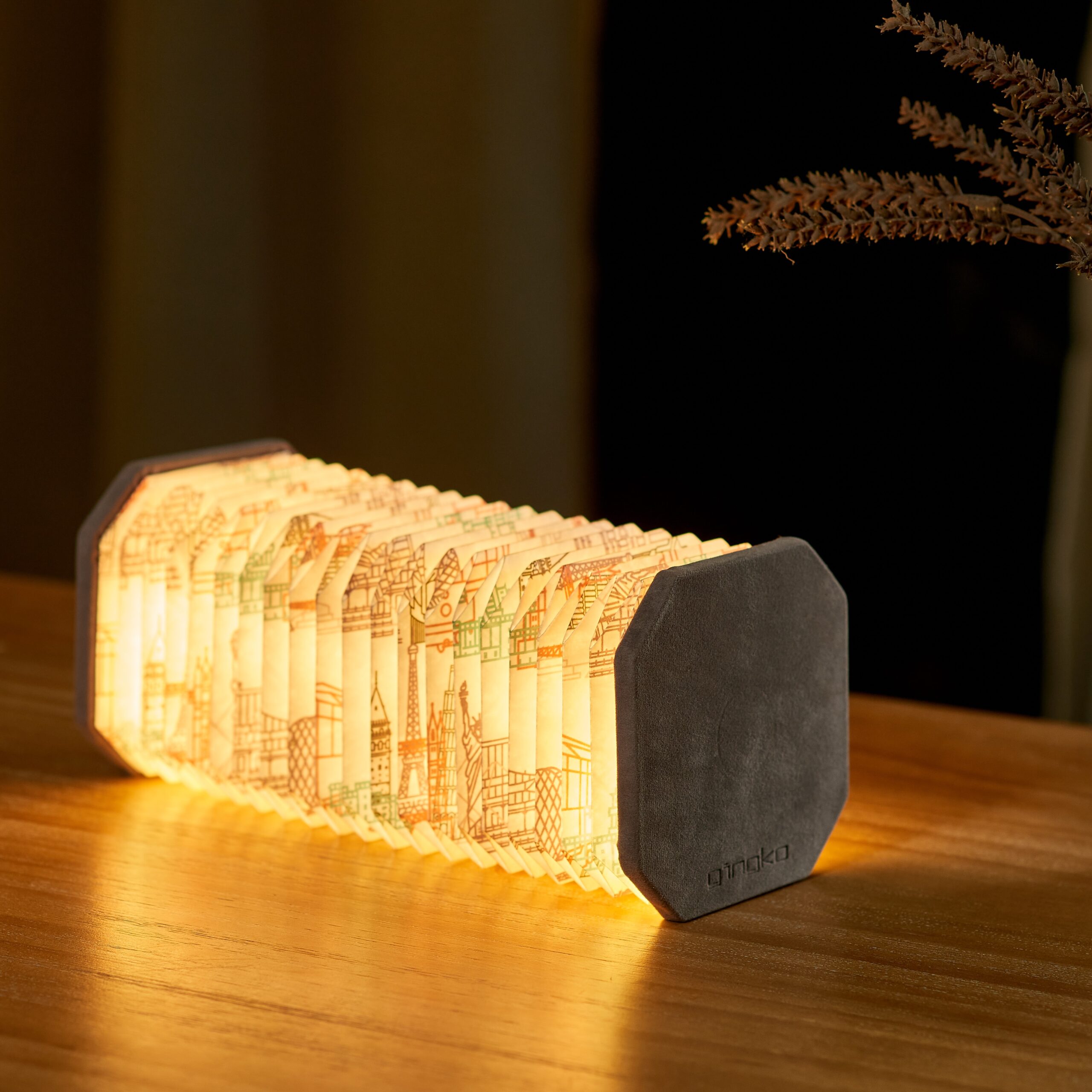 Gingko Velvet Grey Landmark Accordion Lamp open