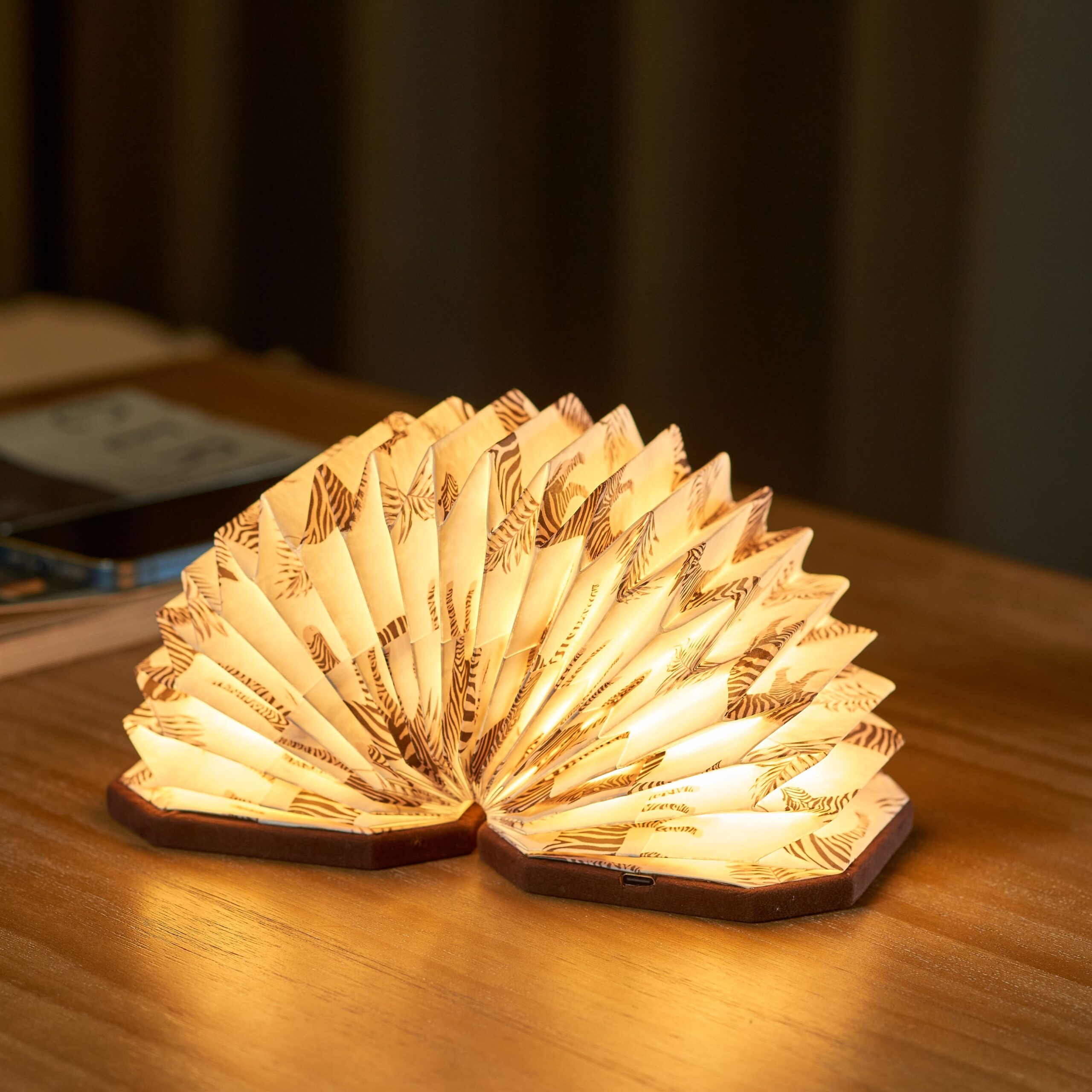 Gingko Velvet Brown Zebra Accordion Lamp half open