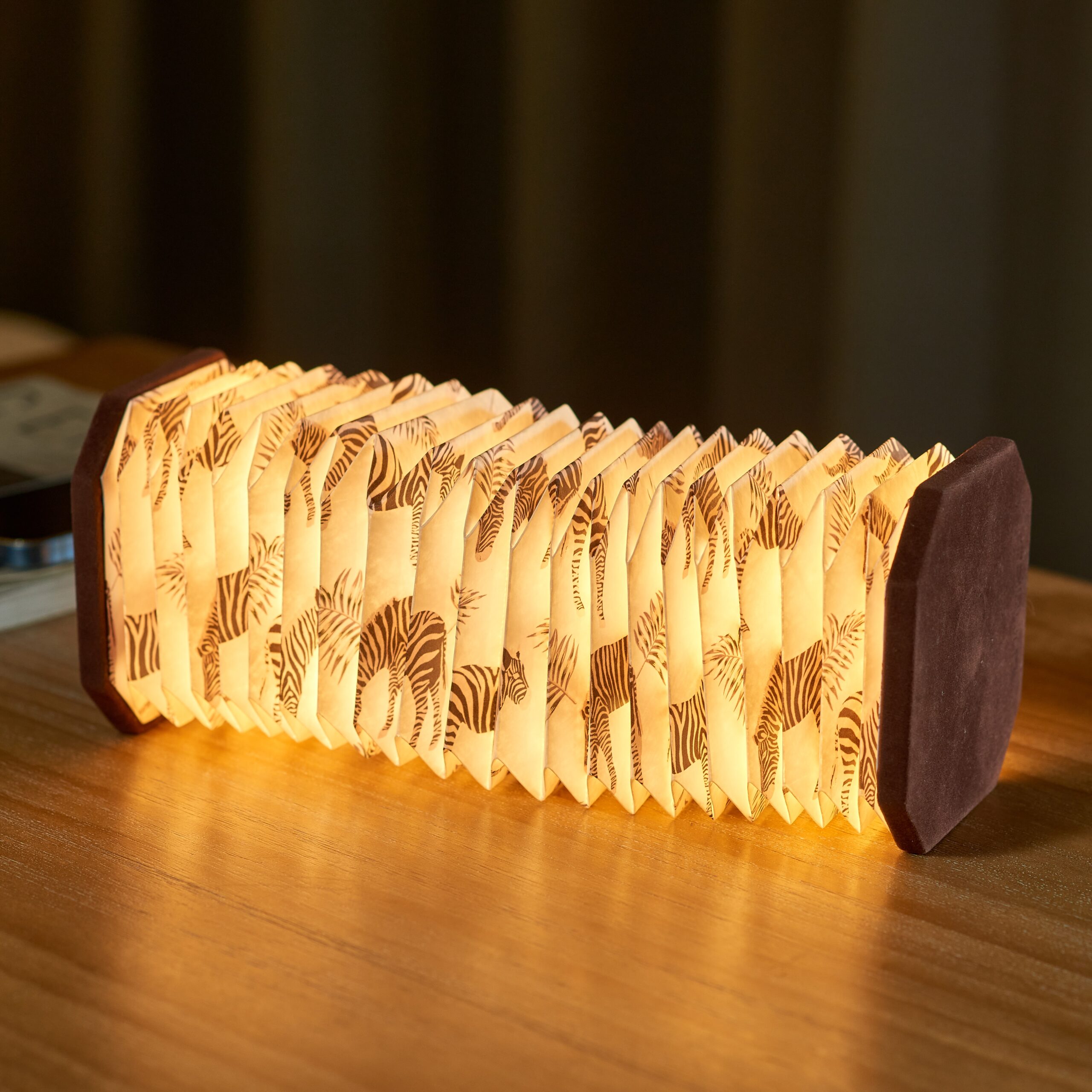 Gingko Velvet Brown Zebra Accordion Lamp open