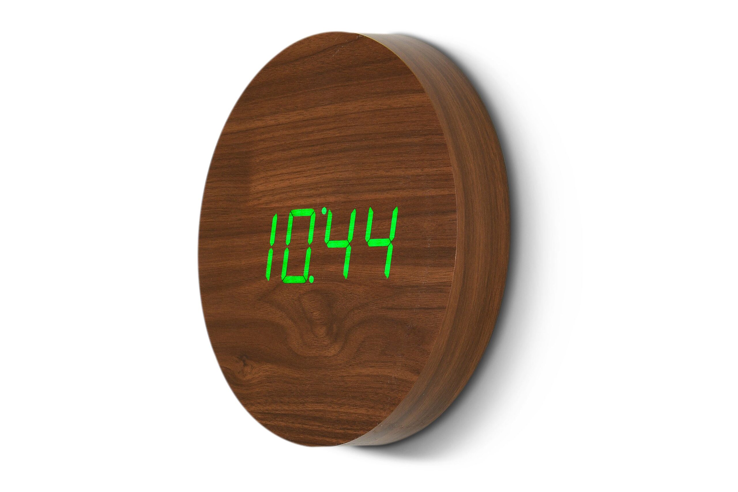 Gingko Wall Click Clock in Walnut closeup
