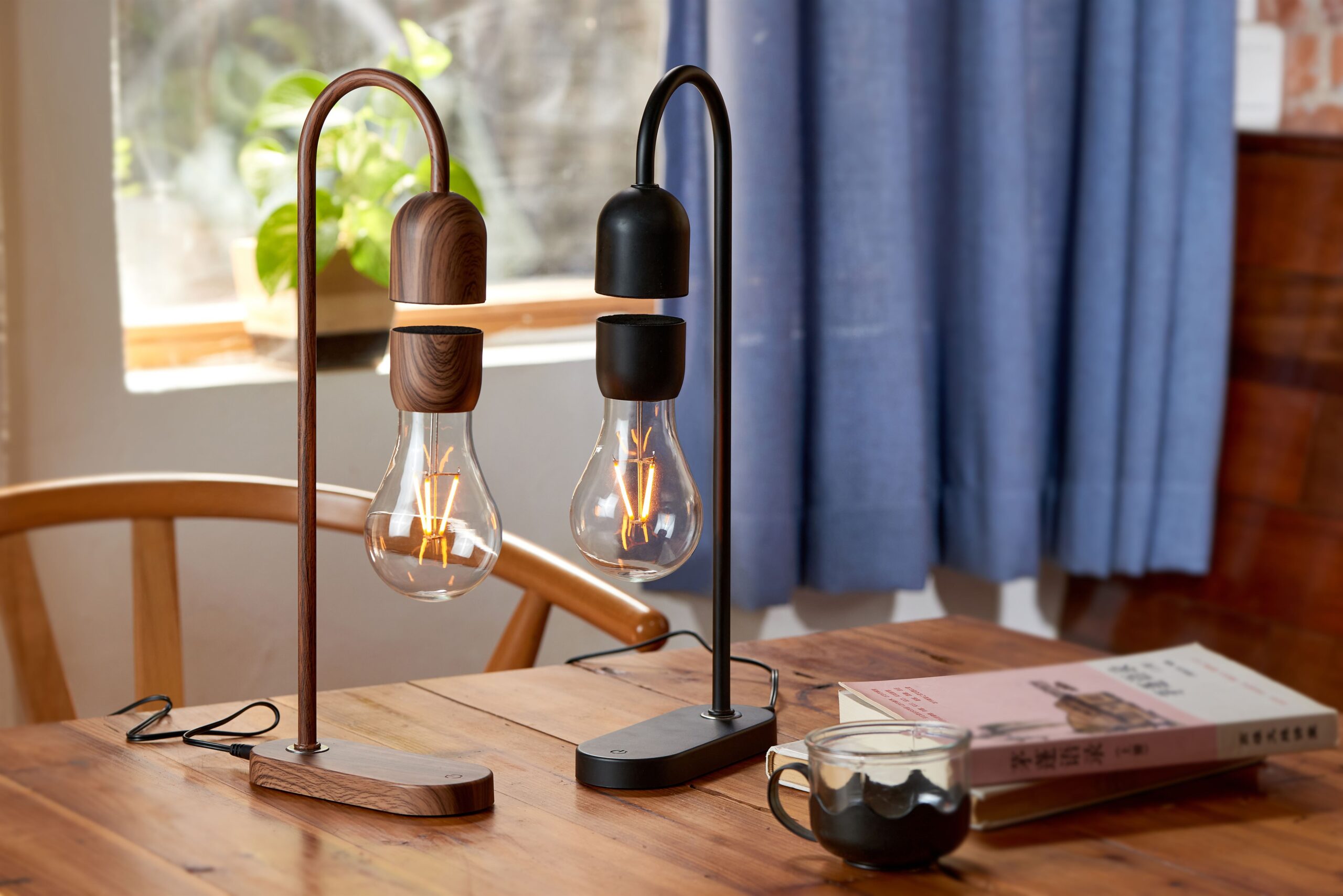 Gingko Evaro Floating Light Bulb Light IN Black and Walnut Finishes