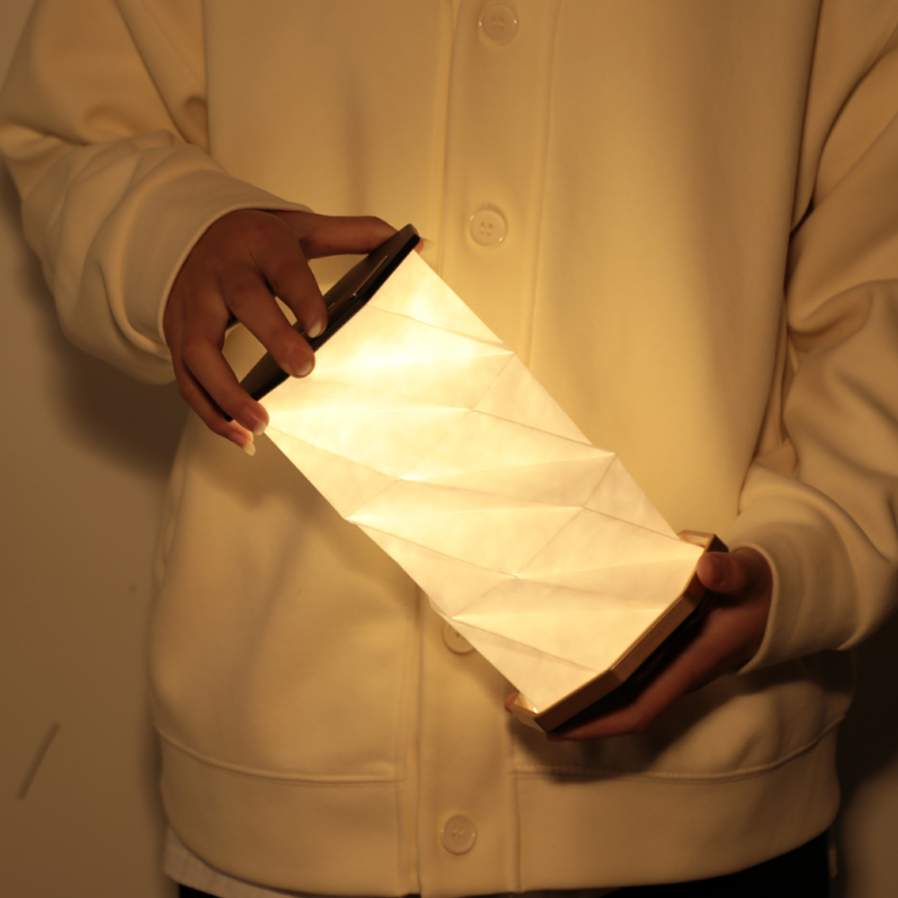 Gingko Hexagon Twist Light Walnut held in both hands