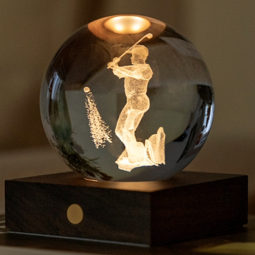 Amber Crystal light with Golfer striking a Golf ball